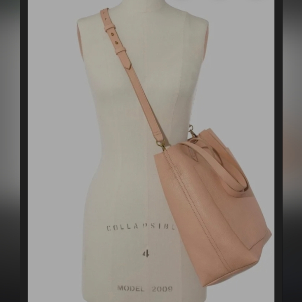 MADEWELL REAL LEATHER LIGHT TAN LARGE TOTE W/ SHOULDER  CROSSBODY STRAP